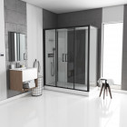 Cabine de douche rectangle 170x90x215cm - blanche avec profilé noir mat à receveur haut - infinity high