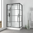 Cabine de douche rectangulaire 110x80x215 cm - fond blanc et profilés noir mat - rubiq Aurlane - CAB240