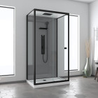 Cabine de douche hydromassante 110x80 receveur bas - fond gris et profilés noir mat - grey style low