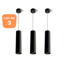 Lot de 3 suspensions tube beta noir gu10 câble 1.45m