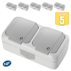 Lot de 5 double prise 2p+t étanche ip54- viko by panasonic - gris - nf