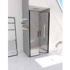 Paroi porte de douche à double portes pivotantes - flappy black 80 - 80x200cm - profile noir mat - verre transparent 6mm