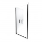 Paroi porte de douche à double portes pivotantes - flappy black 80 - 80x200cm - profile noir mat - verre transparent 6mm