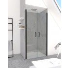 Paroi porte de douche à double portes pivotantes - flappy black 90 - 90x200cm - profile noir mat - verre transparent 6mm