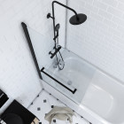 Pare baignoire pivotant 150x85cm profile aluminium noir mat avec verre transparent et porte serviette - tshape black