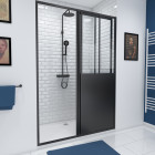 Paroi de douche à porte coulissante type atelier - porte coulissante - profile noir mat - verre transparent 5mm - Workshop sliding - Dimensions au choix