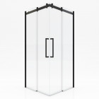 Paroi porte de douche type industriel ouverture d'angle profiles noir mat - 90x90x200 - verre trempé 8mm - railroad dark 90 square Aurlane - FAC361