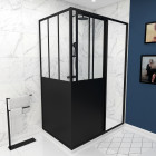 Pack duo paroi de douche a porte coulissante 140x200cm et paroi de retour 80x200cm type atelier Aurlane - FAC411