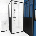 Pack porte pivotante verre trempé 5mm + panneau aluminium composite + receveur blanc 90x90 Aurlane - FAC414