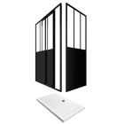 Pack porte coulissante 120x200 + paroi retour et panneau aluminium composite + receveur 120x90 Aurlane - FAC416