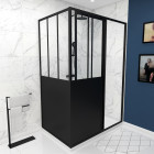 Pack Paroi porte de douche coulissante + retour 80 cm type atelier + receveur blanc 120×200 cm