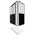 Pack Paroi porte de douche coulissante + retour 80 cm type atelier + receveur blanc 120×200 cm