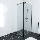 Pack paroi de douche à l'italienne transparent 90cm profile noir mat - dim: 90x200cm - profile noir mat - freedom 2 dark 90 + pour douche à l'italienne freedom 2 dark telescopic Aurlane - FAC431
