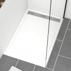 Receveur en acrylique Blanc 80x120x4 cm – Grille Linéaire Chrome – WHITENESS II Aurlane - FAC486