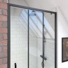 Paroi porte de douche pivotante type industriel - 90x200cm - porte pivotante - profile noir mat - verre transparent 6mm - crushx 90 Aurlane - FAC596