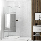 Paroi de douche avec bande miroir 100x200cm - verre 8mm - profilé chrome - freedom 2 mirror Aurlane - FAC658