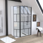 Paroi de douche 120cm + volet pivotant 45cm + barre de fixation noir mat Aurlane - FAC660