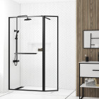 Paroi de douche avec volet pivotant 90+40x200cm - profilé, porte-serviette et étagère noir mat