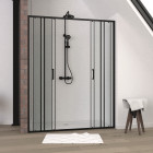 Paroi de douche à double porte coulissante 160x200 cm - verre sérigraphié - profilé noir - crushx Aurlane - FAC796
