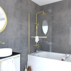 Pare-baignoire pivotant avec porte-serviette 85x150cm - or doré brossé - verre 6mm - tshape goldy