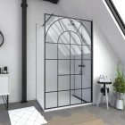 Paroi de douche déco 120x195cm verre anti-calcaire 8mm sérigraphié - barre de fixation noir mat Aurlane - FAC951