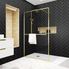 Paroi de douche or doré brossé 120x200cm - porte-serviette et étagère - goldy contouring shelf Aurlane - FAC964