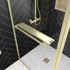 Paroi de douche avec volet pivotant 90+40x200 cm - porte-serviette + etagère finition or doré brossé Aurlane - FAC966