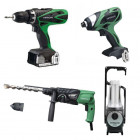 Lot Perceuse + Perfo + Visseuse a choc + Lampe -2 batteries 18V 3Ah Hitachi/Hikoki
