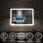 70x50cm miroir salle de bain horizontal avec couleur led blanche + antibuée + horloge numérique+ fonction mémoire