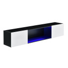 Étagère murale stylée meuble de rangement design avec 2 portes et éclairage led bleu capacité de charge jusqu'à 15 kg panneau de particules 150 x 30 x 30 cm noir blanc brillant 