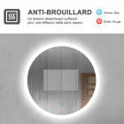 Miroir rond salle bain bord large - commutateur effleurement, antibuée, lumière blanc 6000k - Diamètre au choix