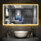 Aica miroir salle de bain anti-buée led de 70 x 50 cm de 3 couleurs avec bluetooth, horloge, date et tompérature