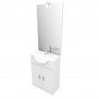Meuble de salle de bain blanc 60cm sur pied + vasque céramique blanche + miroir applique led - thrifty 60