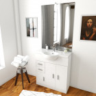 Meuble de salle de bain blanc 80cm sur pied + vasque céramique blanche + miroir applique led - thrifty 80