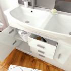 Meuble de salle de bain blanc double vasque 120cm sur pied + vasque céramique blanche + miroir applique led - thrifty 120
