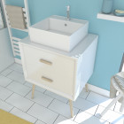 Meuble salle de bain scandinave blanc 60 cm sur pieds avec tiroir et vasque a poser - nordik basis 60