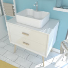 Meuble salle de bain scandinave blanc 80 cm sur pieds avec tiroir et vasque a poser - nordik basis 80