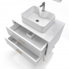 Meuble salle de bain scandinave blanc 80 cm sur pieds avec tiroir, vasque a poser et miroir led - nordik basis led 80