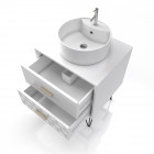 Meuble salle de bain scandinave blanc 60 cm sur pieds avec tiroir, vasque a poser et miroir rond - nordik skal runt 60 Aurlane - LAV518
