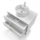 Meuble salle de bain scandinave blanc 80 cm sur pieds avec tiroir, vasque a poser et miroir rond - nordik skal runt 80 Aurlane - LAV519