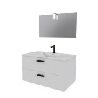 Meuble salle de bains 80 cm 2 tiroirs blanc avec vasque blanche, miroir et applique led - box led Aurlane - LAV526