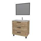 Ensemble meuble de salle de bain - chene industriel - tiroirs -pieds en aluminium noir mat - mirroir Aurlane - LAV570