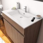 Ensemble meuble de salle de bain chene celtique 60cm sur pied + vasque ceramique blanche + miroir led integree - started pack 15