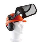 Casque forestier SINGER orange / casque coquille anti bruit / porte visière / visière grillagée - HGCF01