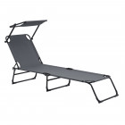 Bain de soleil transat chaise longue pliable avec pare soleil acier pvc polyester 187 cm - Couleur au choix
