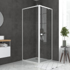 Pack porte de douche pivotante blanc extensible 79 à 90cm + paroi de retour 80 + receveur a poser Aurlane - PACF047