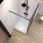Pack paroi de douche 90x200 cm noir mat - verre trempe 5 mm + receveur a poser extra plat 90x90 Aurlane - PACF055