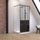 Pack paroi de douche 90x200 noir mat + receveur haut a poser blanc effet pierre 90x90 - anti-derapant Aurlane - PACF060
