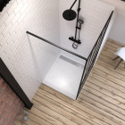 Pack paroi de douche 90x200 cm noir mat + receveur extra plat a poser 90x90 cm caniveau Aurlane - PACF061