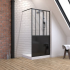 Pack paroi de douche 100x200 cm noir mat + receveur haut a poser 100x80 blanc effet pierre Aurlane - PACF062